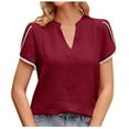 thumbnail image 1 of Fesfesfes T Shirts for Women Loose Fit Women Fashion Casual Solid Color Short Sleeve Tops V Neck Lace Fashion Blouse Womens Undershirts 10(XL), 1 of 6