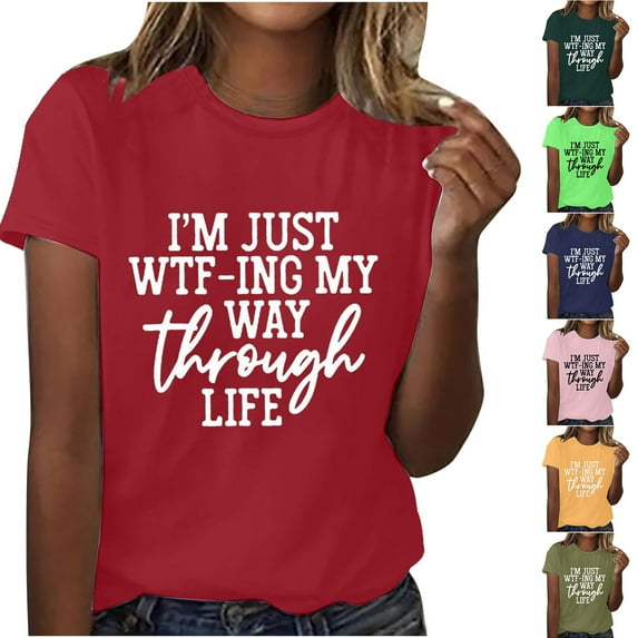 Fesfesfes T Shirts for Women Loose Fit Women Girls Plus Size Print Tees Short Sleeve Round Neck T Shirt Blouse Tops Activewear for Women S(US:4)