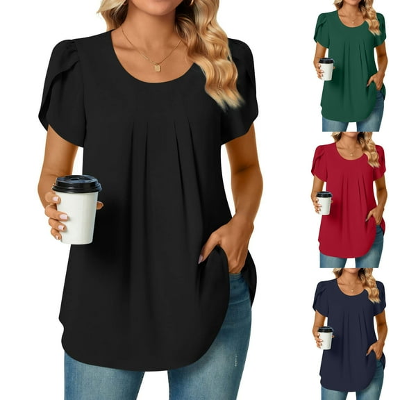 Fesfesfes T Shirts for Women's Fashion Comfortable Casual Round Neck Short Sleeve Print Top Blouse Blouse S(US:4)