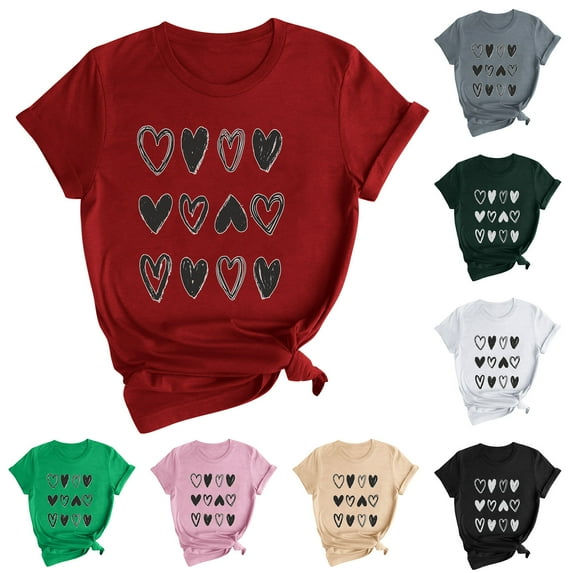 Fesfesfes T Shirts for Women's Fashion Crewneck Printed Short Sleeve T-shirt Casual Loose Shirt Tops Short Sleeve Workout Tops for Women L(US:8)