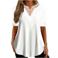 thumbnail image 1 of Fesfesfes T Shirts for Women's Fashionable Short Sleeved V-neck Solid Lace Patchwork Loose Top Short Sleeve Crew Neck Shirts for Women M(US:6), 1 of 5