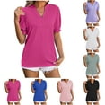 thumbnail image 1 of Fesfesfes T Shirts for Women's Fashionable V-Neck Lace Short Sleeved Casual Solid Color T-shirt Top Ladies Tops And Blouses S(US:4), 1 of 4