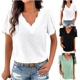 thumbnail image 1 of Fesfesfes T Shirts for Women's New Temperament Solid Color V-neck Ruffle Sleeve Short Sleeved Top Women Shirt L(US:8), 1 of 9