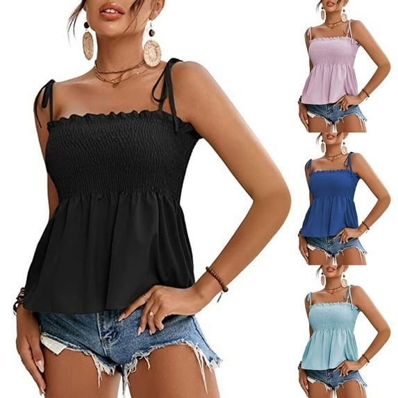 Fesfesfes T Shirts for Women's Suspender T-Shirt Sleeveless Pleated Design Fashion Sexy Summer Tops Short Sleeve Tops for Women 12(XXL)