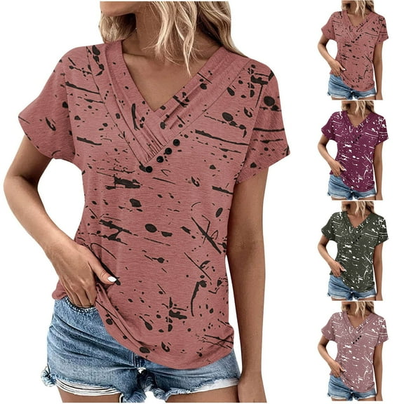 Fesfesfes T Shirts for Women's V-Neck Fashion Casual Short-Sleeved Spring And Summer Top Going Out Top S(US:4)