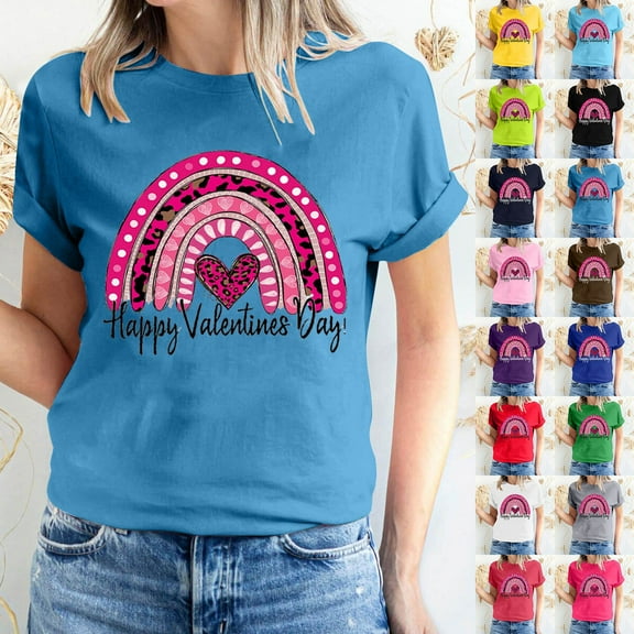 Fesfesfes T Women's Valentine's Day Love Printed Short Sleeved T-shirt Top Short Sleeved Round Neck Top/Shirt Graphic Tee Women XL(US:10)