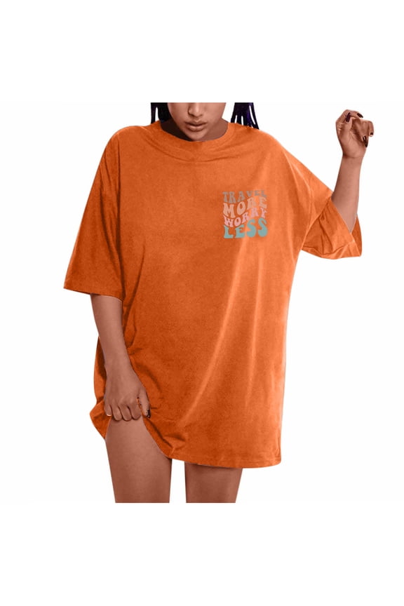 TRAVEL MORE WORRY LESS Letter Printed Tees Tops for Women Loose Comfy Drop Shoulder T-shirts Casual Crewneck Short Sleeve Summer Tops