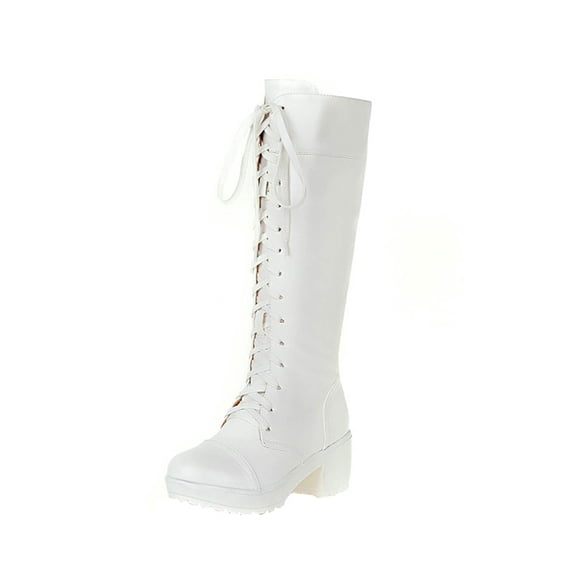 Fesfesfes Tall Black Boots For Women Large Size Thick Heeled High Heeled Platform Lace Up High Top Women's US:6.5(38)