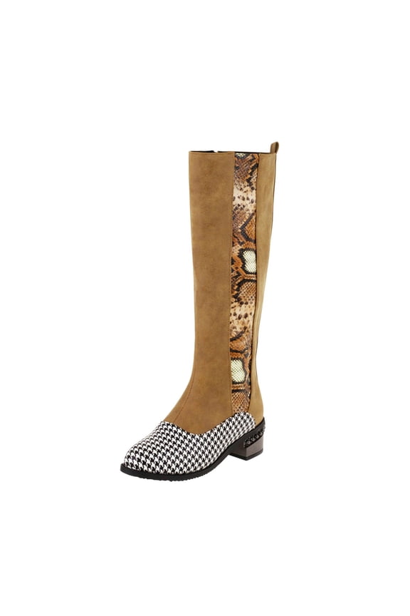 Tall Black Boots For Women Mid Heel Pointed Shoes Zippered Shoes Winter Snake Pattern US:9(42)
