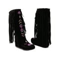 thumbnail image 1 of Fesfesfes Tall Boots For Teen Girls Plus Size Fall Winter Ethnic Style Retro Tassel Inner Sloping Heel Flat High Warm Plush Boots US:6(37), 1 of 4