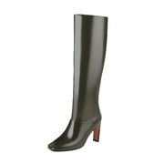Fesfesfes Tall Boots For Teen Girls Warmth Block High Heeled Sleeve Patent Synthetic Square Toe Knee Length US739