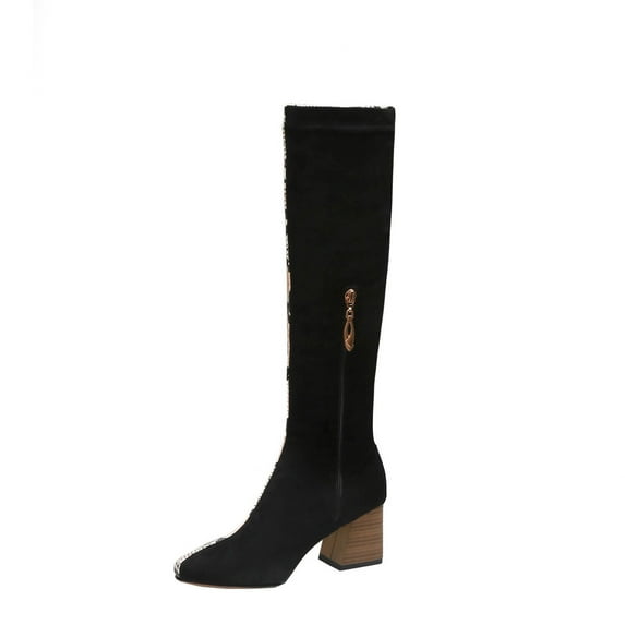 Fesfesfes Tall Boots For Women New Square Toe Thick Heel Color Matching British Style Fashion High US:6(37)