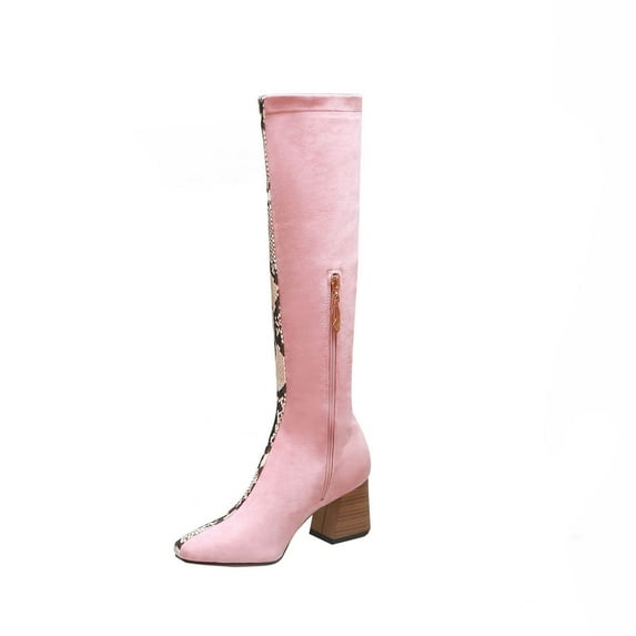 Fesfesfes Tall Boots For Women New Square Toe Thick Heel Color Matching British Style Fashion High US:6.5(38)