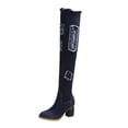 thumbnail image 1 of Fesfesfes Tall Boots For Women Over-the-knee Boots Thick-heeled Mid-heel Denim Over-the-knee Boots Boots US:6.5(38), 1 of 9