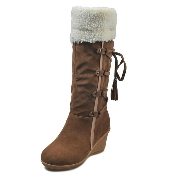 Fesfesfes Tall Boots For Women Sanding With Tassels High Sleeves Wedges Snow 36(US:6)