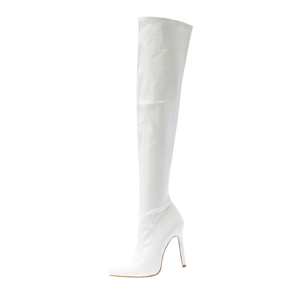 Fesfesfes Tall Boots for Ladies Sexy Nightclub Patent Synthetic High Heeled Side Zipper Over The Knee Stretch US:5.5(36)