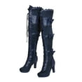 thumbnail image 1 of Fesfesfes Tall Boots for Young Ladies Bow Tie Thick High Heel Lace Up Punk Side Zipper Over The Knee US:7(39), 1 of 8