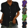 thumbnail image 1 of Fesfesfes Tee Shirts Womens Fashion Woman Causal Button Blouse Short Sleeve T-Shirt Summer Tops V Neck Shirt 8(L), 1 of 7