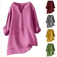 thumbnail image 1 of Fesfesfes Tee Women Plus V-Neck Long Sleeve Loose Button Cotton And Linen Tunic Shirts Summer Shirts Blouse 4(S), 1 of 7