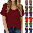 thumbnail image 1 of Fesfesfes Tee Womens Solid Short Sleeve V-Neck Casual Pockets Tee Tops T Shirt Shirts for Women M(US:6), 1 of 5