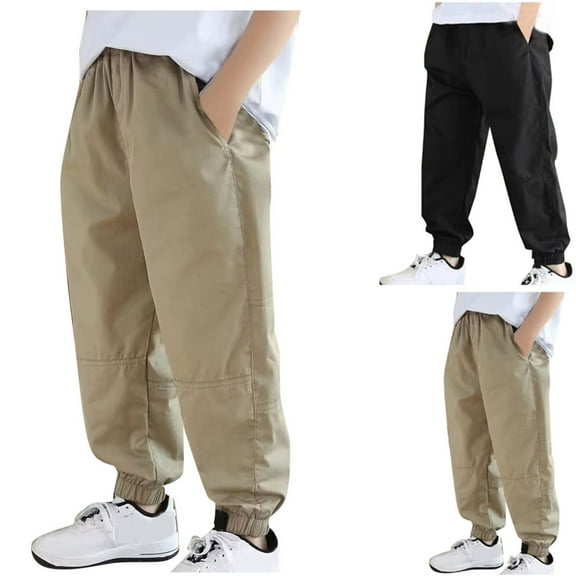 Fesfesfes Teen Boys Cargo Pants Solid Color Casual Pants Teens Elastic Waist Pants with Pocket Cool Big Boys Pants