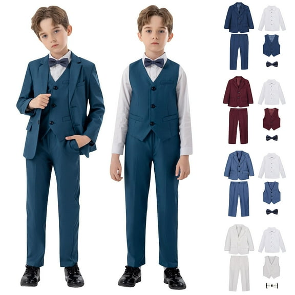 Fesfesfes Teen Boys Suits Formal Dresswear Suits 5PC Sets Teenager Shirt Jacket Pants Bow Tie Sets for Boys Classic Formal Suit Sets