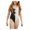 thumbnail image 1 of Fesfesfes Teen Girls Cute Front Hollow Lace Up Monokini Children Girls Backless One Piece Swimsuit Swim Pool Beach Wear Skinny Bathing Suit 6-12 Years, 1 of 9