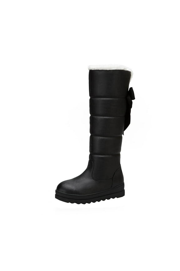 Teen Girls High Boots Snow Boots Winter Warm Faux-Leather Boots for Women Bowknot Rhinestone Plush Lined Platform Boots 36(US:5.5)