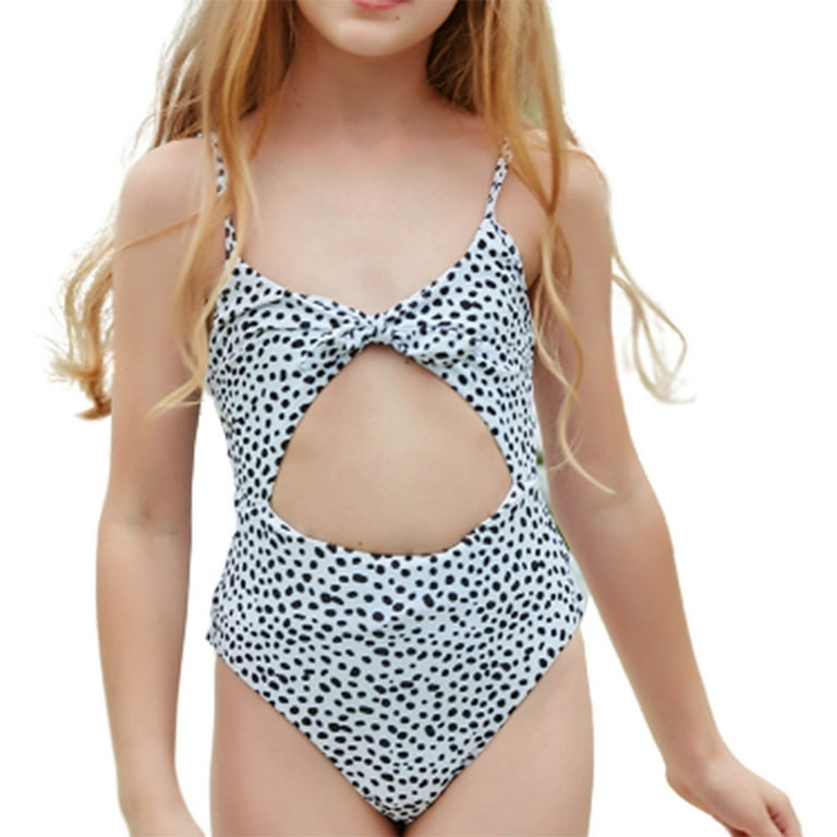 Fesfesfes Teen Girls Cute Monokini Children Girls Back Hollow Out One Piece  Swimsuit Swim Pool Beach Wear Skinny Bathing Suit 6-12 Years 