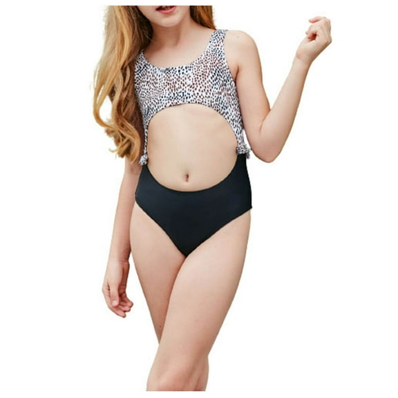 Fesfesfes Teen Girls Holiday Cute Monokini Children Girls Hollow Out One Piece Swimsuit Swim Pool Beach Wear Skinny Bathing Suit 6-12 Years