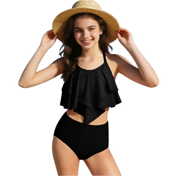 Fesfesfes Teen Girls Holiday Cute Monokini Children Girls Hollow Out One Piece Swimsuit Swim Pool Beach Wear Skinny Bathing Suit 7-14 Years