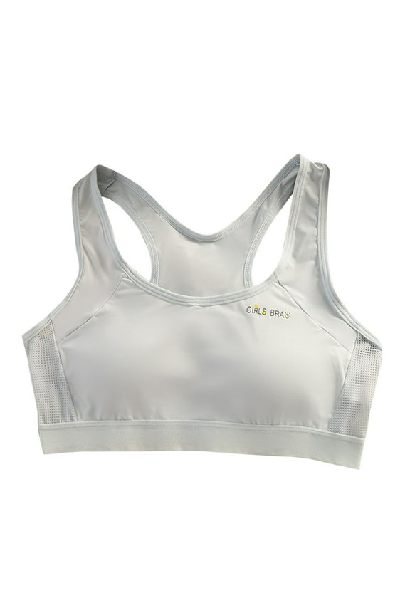 Teen Girls Sports Bra Lightly Padded Wireless Bralette for Growing Teens Breathable Supportive Training Bras No Underwire Soft Seamless Camisole for Running Active Wear(Blue,10-13 Years)