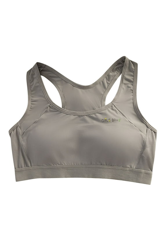 Teen Girls Sports Bra Lightly Padded Wireless Bralette for Growing Teens Breathable Supportive Training Bras No Underwire Soft Seamless Camisole for Running Active Wear(Gray,14-18 Years)