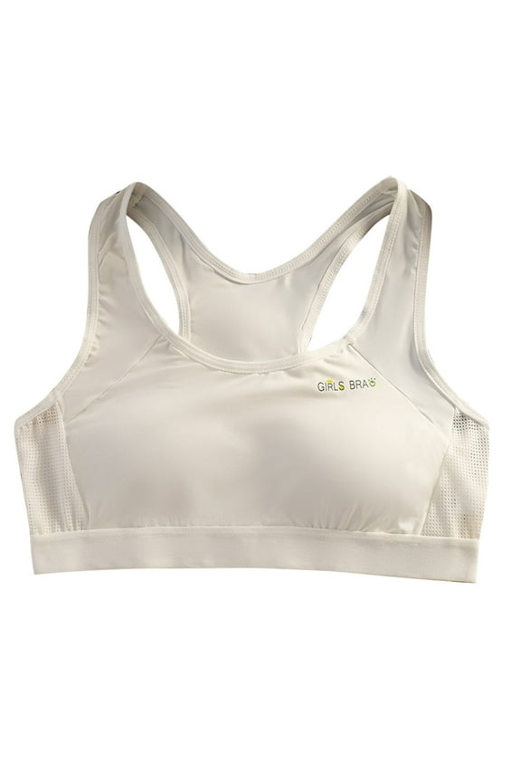 Teen Girls Sports Bra Lightly Padded Wireless Bralette for Growing Teens Breathable Supportive Training Bras No Underwire Soft Seamless Camisole for Running Active Wear(White,14-18 Years)