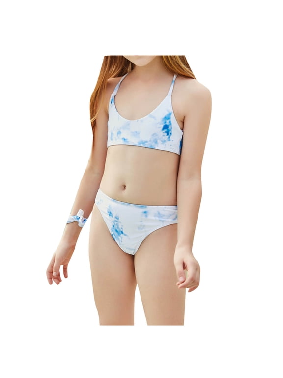 Teen Girls Summer Holiday Bikini Sets Children Girls Swimwear Leopard Print Tube Tops Split Two Piece Swimsuit Swim Pool Beach Wear Bathing Suit 6-12 Years