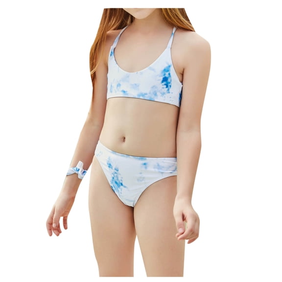 Fesfesfes Teen Girls Summer Holiday Bikini Sets Children Girls Swimwear Leopard Print Tube Tops Split Two Piece Swimsuit Swim Pool Beach Wear Bathing Suit 6-12 Years
