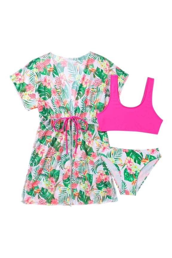 Teen Girls Swimwear Summer Swimsuit Leopard Print Swimsuit Bikini Bathing-Suit Swimming Three-piece Sets