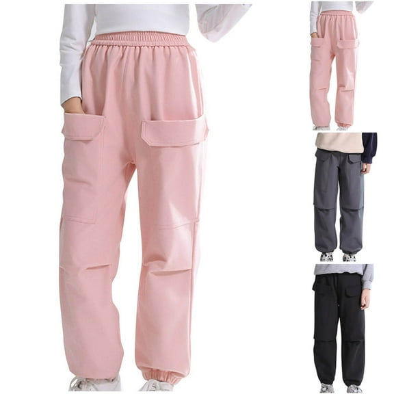 Fesfesfes Teenager Pants Loose Straight-Leg Pants Elastic Waist Pants Big Kids Work Pants Casual Teens Pants