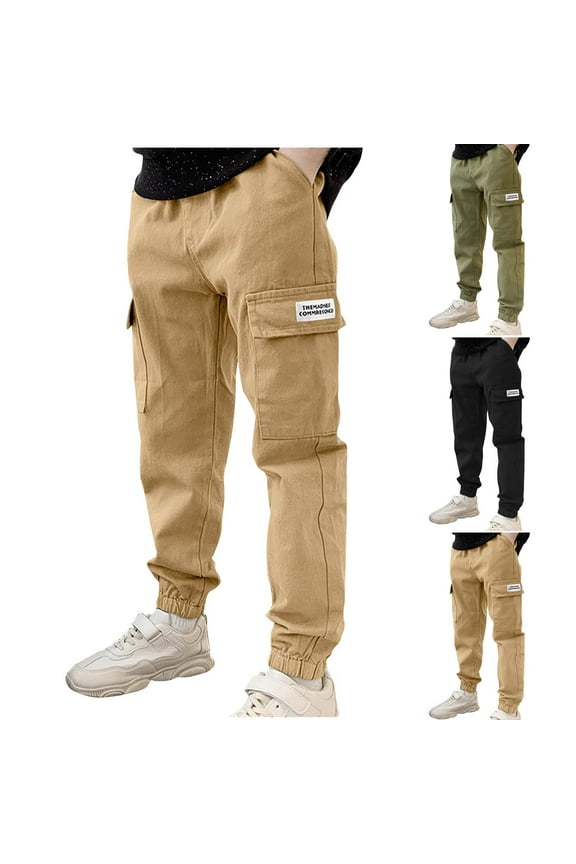 Teenager Pants Young Men Work Pants Kids Pants with Pocket Solid Color Pants Casual Durable Outwear Pants