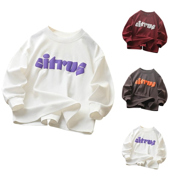 Fesfesfes Teens Sweatshirt Long Sleeved Round Neck Shirt Children Hoodless T-shirt Style Boys Long Sleeved Pullover Shirt