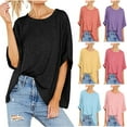 thumbnail image 1 of Fesfesfes Tees Women Oversized T-Shirt Summer Casual Loose Fit 5/4 Sleeve Short Sleeve Solid Macaron Color Loose Tee Tops Womens Short Sleeve Tops XL(US:10), 1 of 9