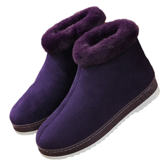 Fesfesfes The Winter Women's Pile And Thickening Flat Heel Ankle Boots Classic Round Toe Side Zipper Soft Soled Shoes Dress Shoes Women 6.5-7(38-39)