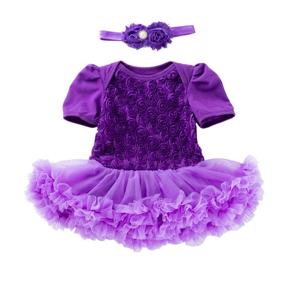 Fesfesfes Toddler Baby Bodysuit Girls Net Yarn Solid Color Rose Flower Romper Jumpsuit Short Skirt