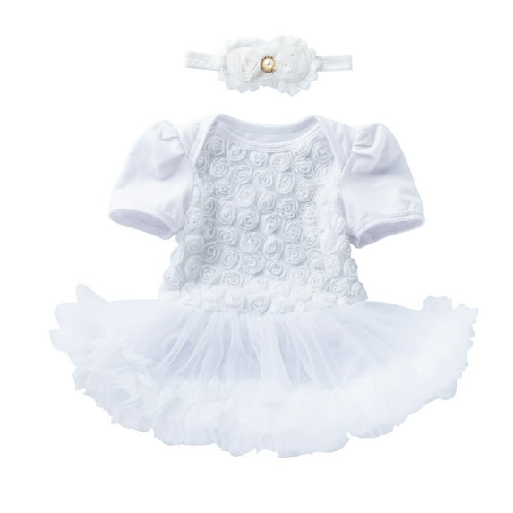 Fesfesfes Toddler Baby Bodysuit Girls Net Yarn Solid Color Rose Flower Romper Jumpsuit Short Skirt