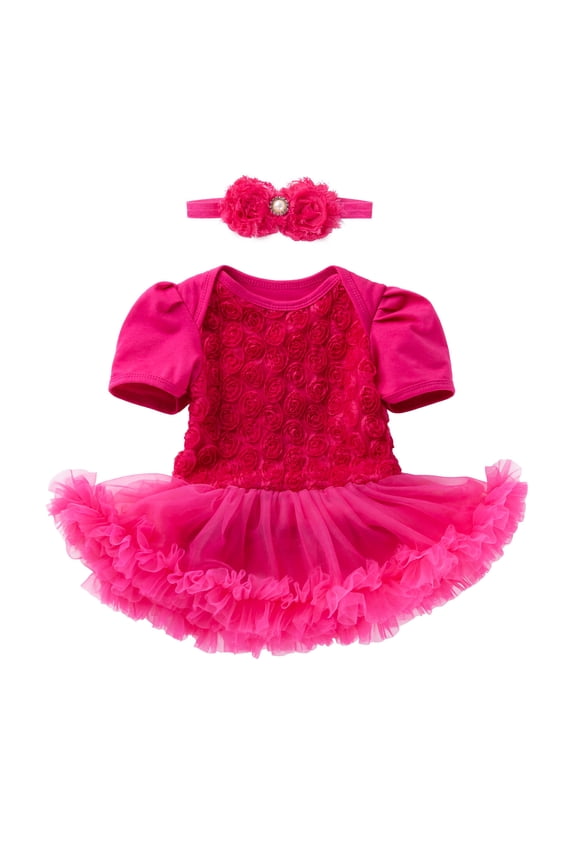 Toddler Baby Bodysuit Girls Net Yarn Solid Color Rose Flower Romper Jumpsuit Short Skirt