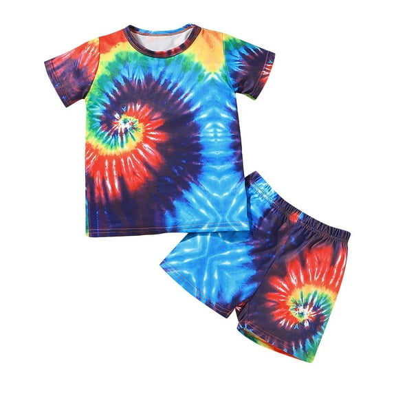 Fesfesfes Toddler Baby Boys Summer Tie-dye Pullover Short Sleeve Shorts Clothes Suit