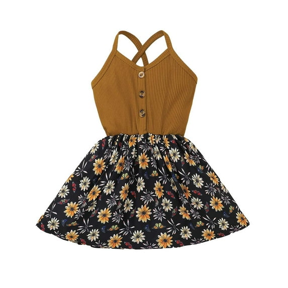 Fesfesfes Toddler Baby Girl French Ribbed Sling Fashion Printed Dress Girls Dress Suit On Sale