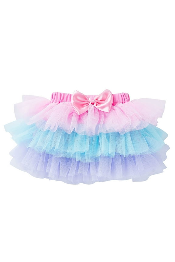 Toddler Baby Girls Cute Rainbow Net Yarn Bow Princess Pettiskirt Multi-color Skirt
