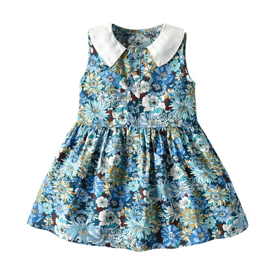 Fesfesfes Toddler Baby Girls Sleeveless Floral Printed Princess Dress Clothes Spring