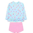 thumbnail image 1 of Fesfesfes Toddler Baby Girls Split Swimsuit Ice Cream Print Long Sleeves Beach Wear with Swim Shorts Sun Protection Kids Swimsuit Suit, 1 of 7